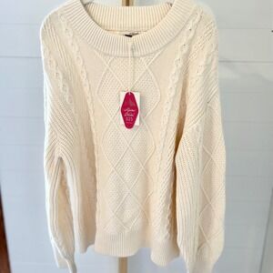 Universal Thread Womens Cream Cable Knit Diamond Sweater XL Crew Neck Off-White